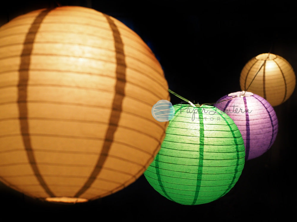 12&quot; Mardi Gras Carnaval Festive Paper Lantern String Light COMBO Kit (31 FT) - PaperLanternStore.com - Paper Lanterns, Decor, Party Lights &amp; More