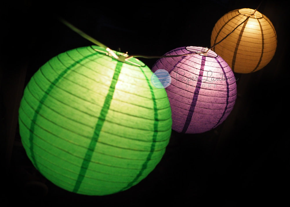 12&quot; Mardi Gras Carnaval Festive Paper Lantern String Light COMBO Kit (31 FT) - PaperLanternStore.com - Paper Lanterns, Decor, Party Lights &amp; More