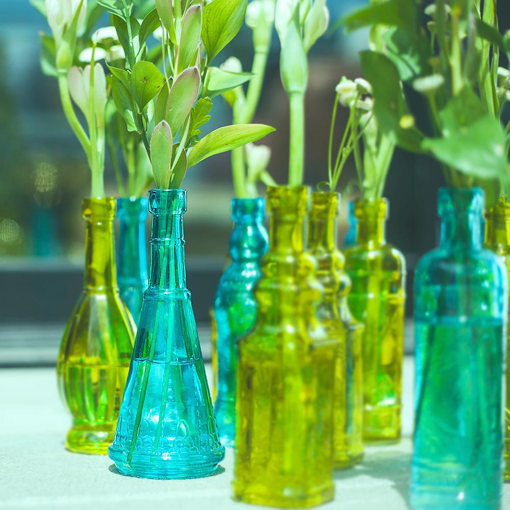 6pc Marguerite Colorful Decorative Vintage Glass Bottles and Flower Vases Wedding Table and Centerpiece Display - PaperLanternStore.com - Paper Lanterns, Decor, Party Lights &amp; More