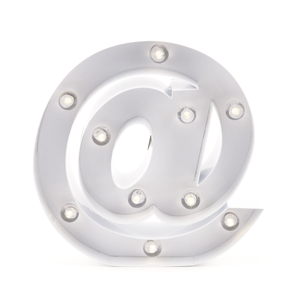 White Marquee Light Symbol &#39;@ / At Web Internet&#39; LED Metal Sign (8 Inch, Battery Operated w/ Timer) - PaperLanternStore.com - Paper Lanterns, Decor, Party Lights &amp; More