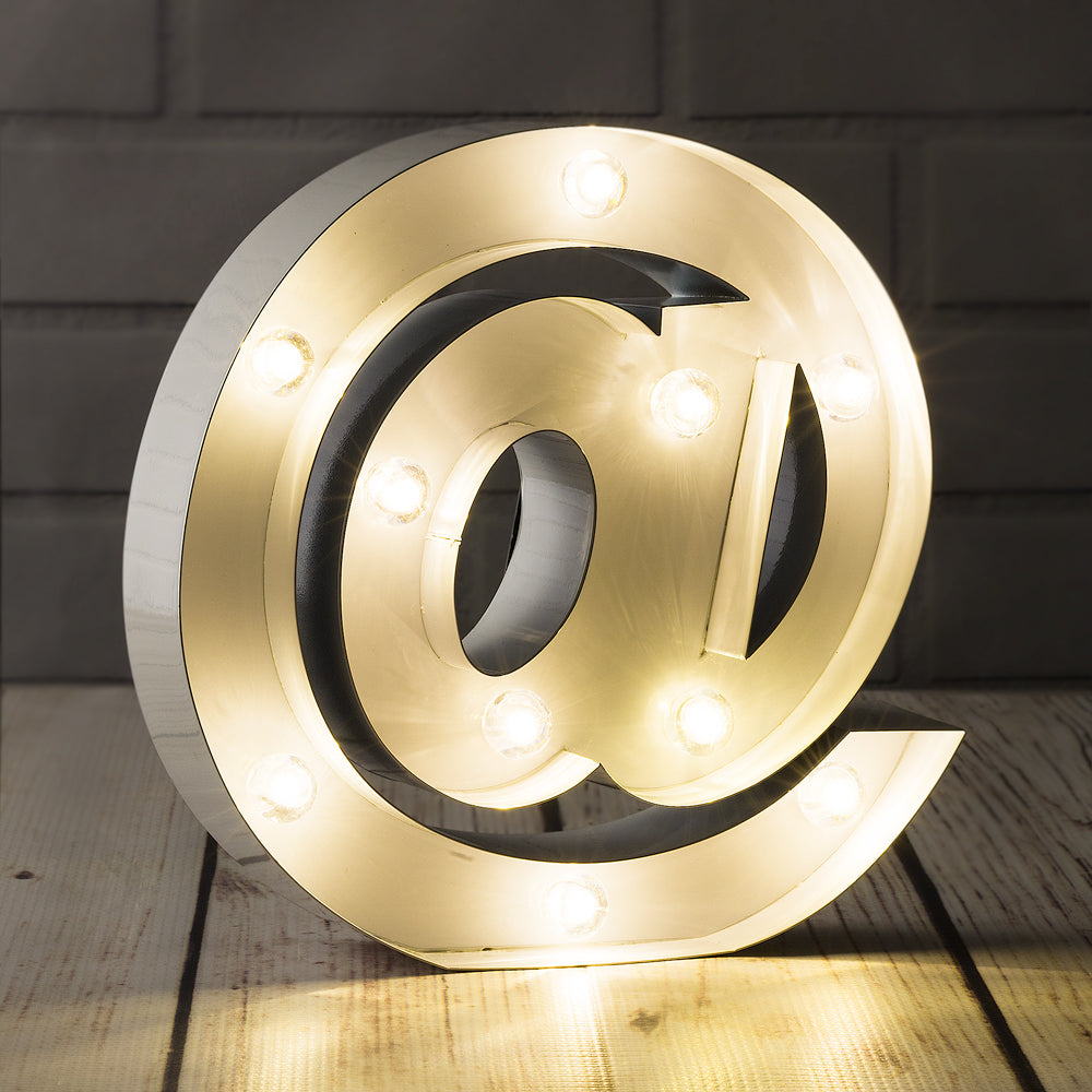 White Marquee Light Symbol &#39;@ / At Web Internet&#39; LED Metal Sign (8 Inch, Battery Operated w/ Timer) - PaperLanternStore.com - Paper Lanterns, Decor, Party Lights &amp; More