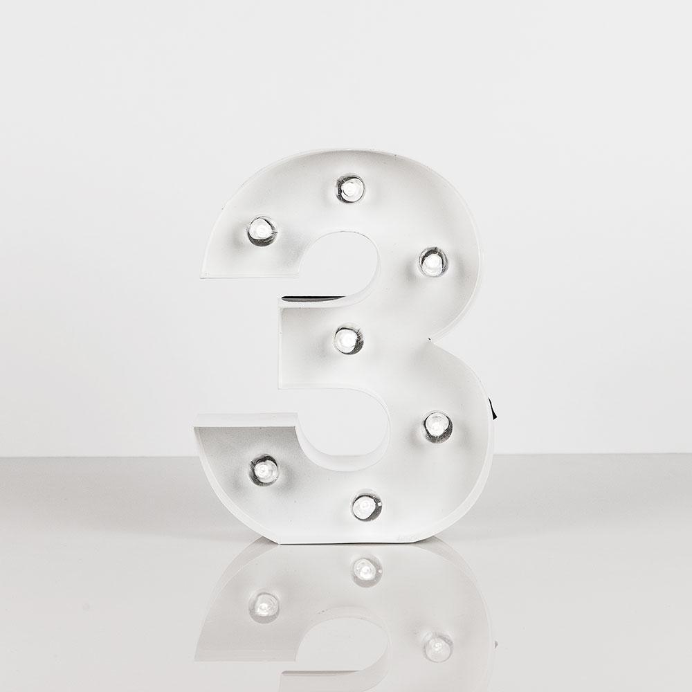 Marquee Light Number '3' LED Metal Sign (8 Inch, Battery Operated) - PaperLanternStore.com - Paper Lanterns, Decor, Party Lights & More