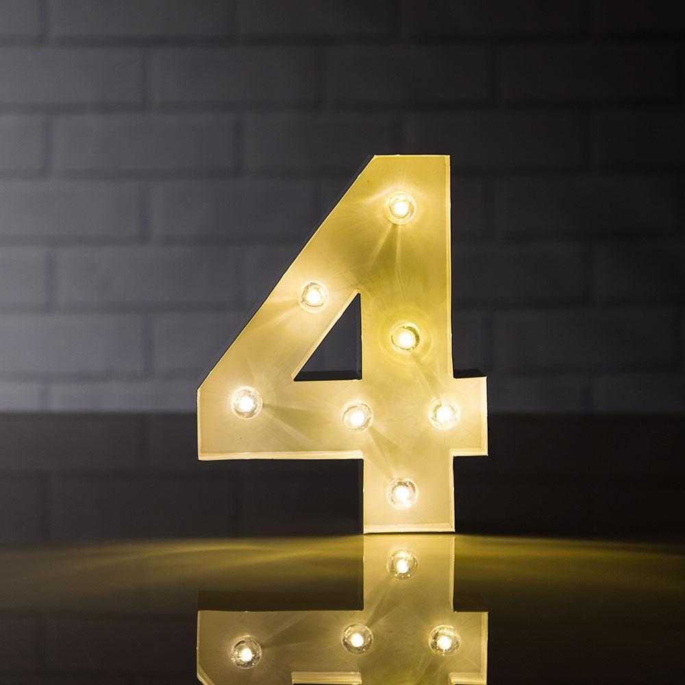 Marquee Light Number &#39;4&#39; LED Metal Sign (8 Inch, Battery Operated) - PaperLanternStore.com - Paper Lanterns, Decor, Party Lights &amp; More