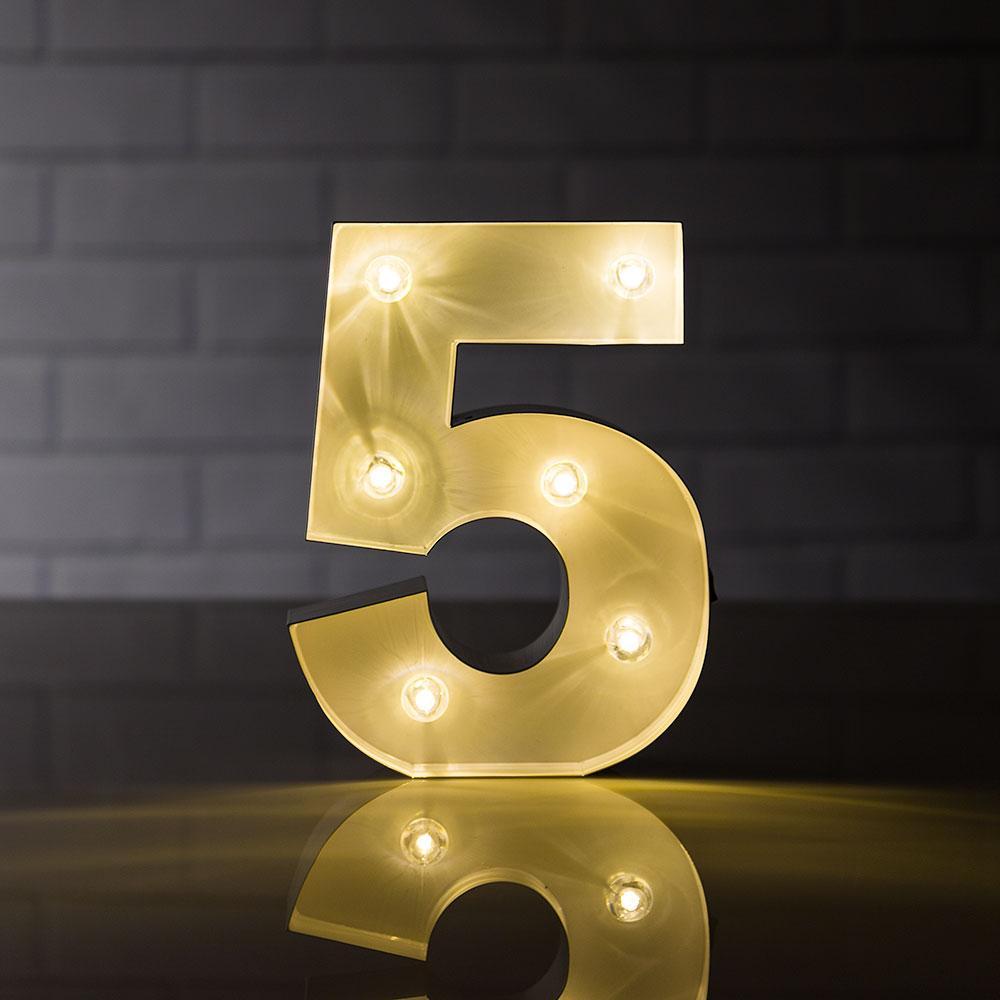 Marquee Light Number &#39;5&#39; LED Metal Sign (8 Inch, Battery Operated) - PaperLanternStore.com - Paper Lanterns, Decor, Party Lights &amp; More