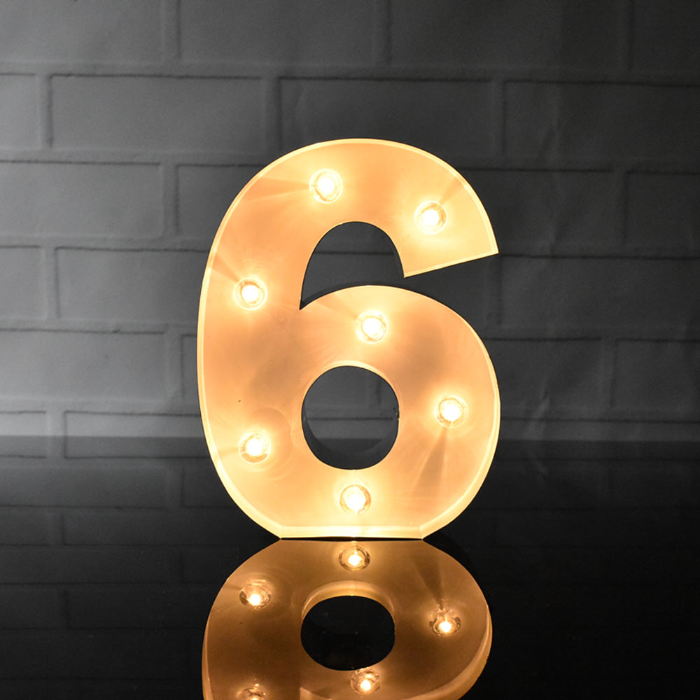 Marquee Light Number &#39;6&#39; LED Metal Sign (8 Inch, Battery Operated) - PaperLanternStore.com - Paper Lanterns, Decor, Party Lights &amp; More