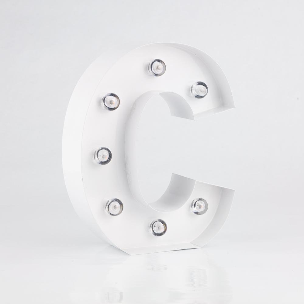 White Marquee Light Letter 'C' LED Metal Sign (8 Inch, Battery Operated w/ Timer) - PaperLanternStore.com - Paper Lanterns, Decor, Party Lights & More