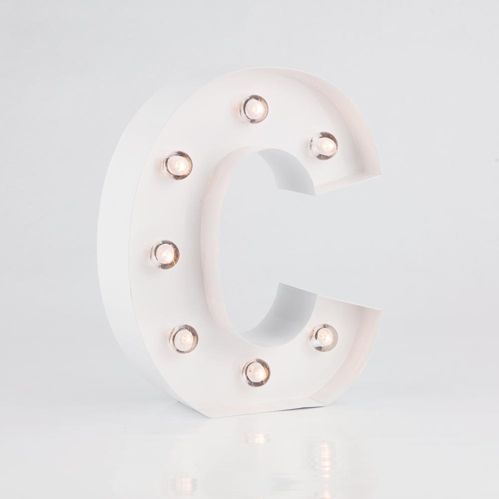 White Marquee Light Letter &#39;C&#39; LED Metal Sign (8 Inch, Battery Operated w/ Timer) - PaperLanternStore.com - Paper Lanterns, Decor, Party Lights &amp; More