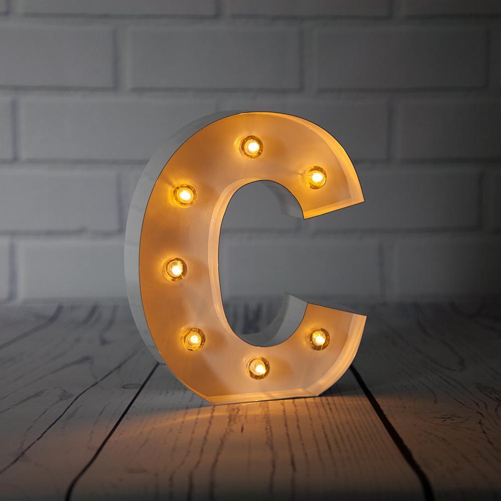 White Marquee Light Letter &#39;C&#39; LED Metal Sign (8 Inch, Battery Operated w/ Timer) - PaperLanternStore.com - Paper Lanterns, Decor, Party Lights &amp; More