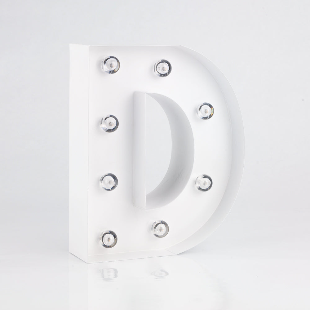 White Marquee Light Letter &#39;D&#39; LED Metal Sign (8 Inch, Battery Operated w/ Timer) - PaperLanternStore.com - Paper Lanterns, Decor, Party Lights &amp; More