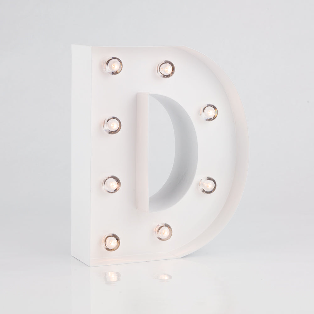 White Marquee Light Letter &#39;D&#39; LED Metal Sign (8 Inch, Battery Operated w/ Timer) - PaperLanternStore.com - Paper Lanterns, Decor, Party Lights &amp; More