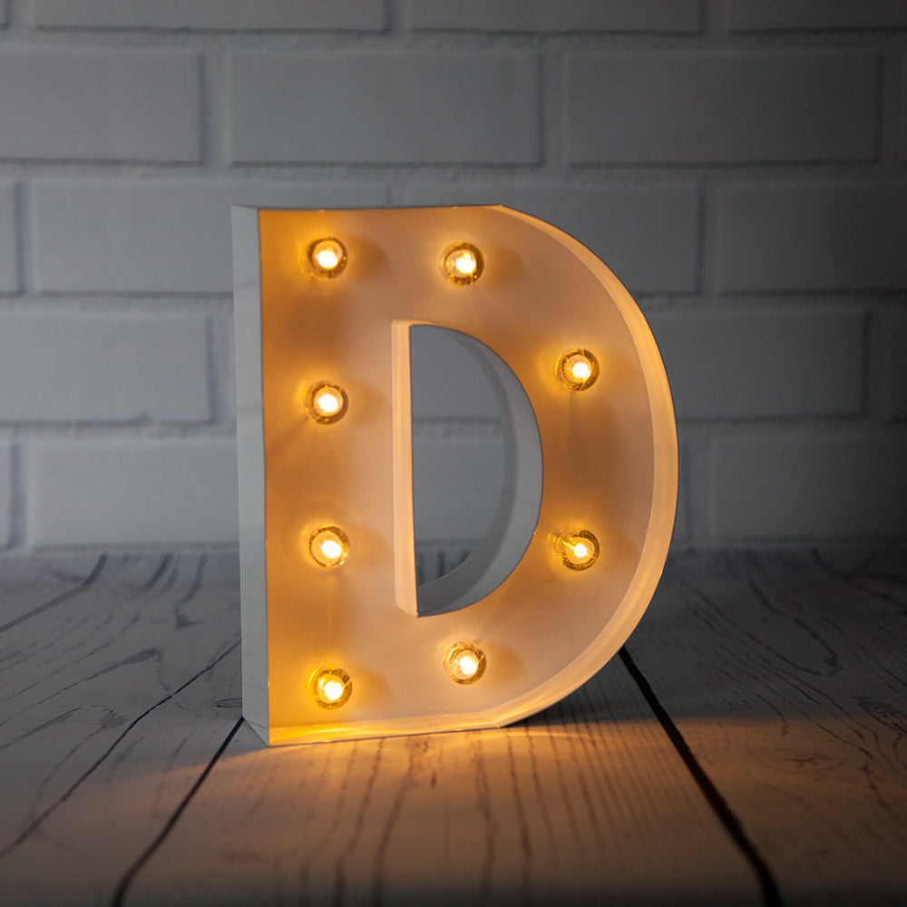 White Marquee Light Letter &#39;D&#39; LED Metal Sign (8 Inch, Battery Operated w/ Timer) - PaperLanternStore.com - Paper Lanterns, Decor, Party Lights &amp; More
