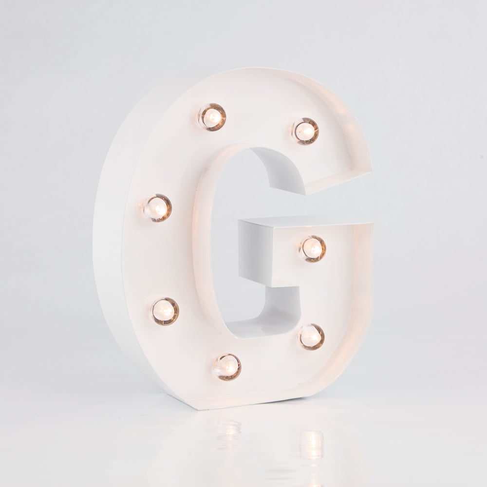 White Marquee Light Letter &#39;G&#39; LED Metal Sign (8 Inch, Battery Operated w/ Timer) - PaperLanternStore.com - Paper Lanterns, Decor, Party Lights &amp; More
