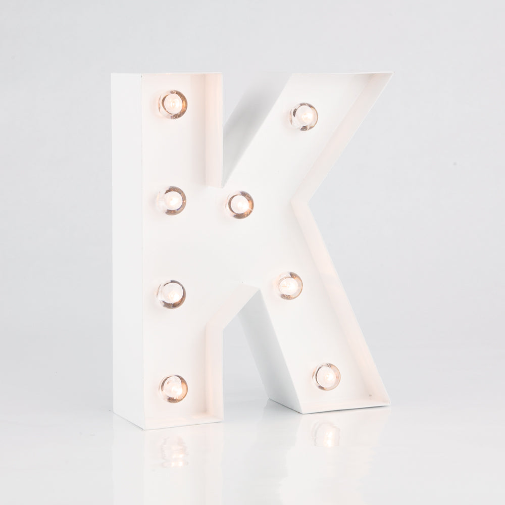 White Marquee Light Letter &#39;K&#39; LED Metal Sign (8 Inch, Battery Operated w/ Timer) - PaperLanternStore.com - Paper Lanterns, Decor, Party Lights &amp; More