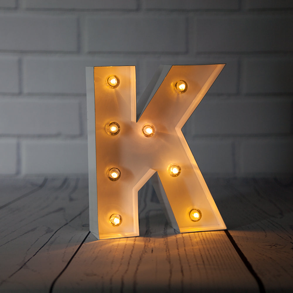White Marquee Light Letter 'K' LED Metal Sign (8 Inch, Battery Operated w/ Timer) - PaperLanternStore.com - Paper Lanterns, Decor, Party Lights & More