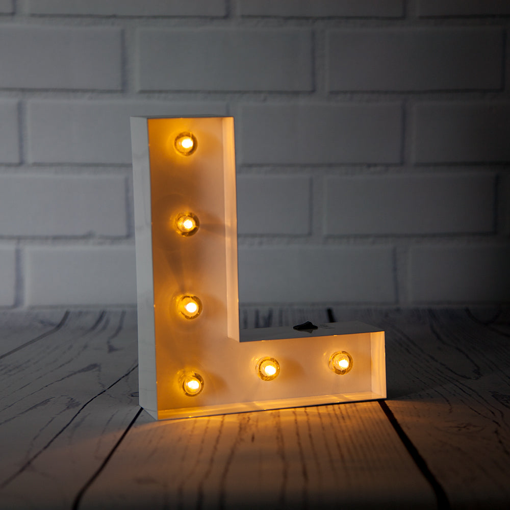 White Marquee Light Letter &#39;L&#39; LED Metal Sign (8 Inch, Battery Operated w/ Timer) - PaperLanternStore.com - Paper Lanterns, Decor, Party Lights &amp; More