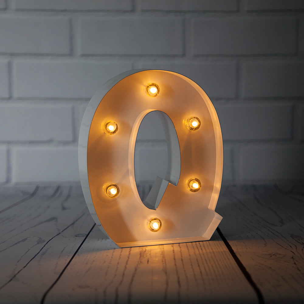 White Marquee Light Letter &#39;Q&#39; LED Metal Sign (8 Inch, Battery Operated w/ Timer) - PaperLanternStore.com - Paper Lanterns, Decor, Party Lights &amp; More