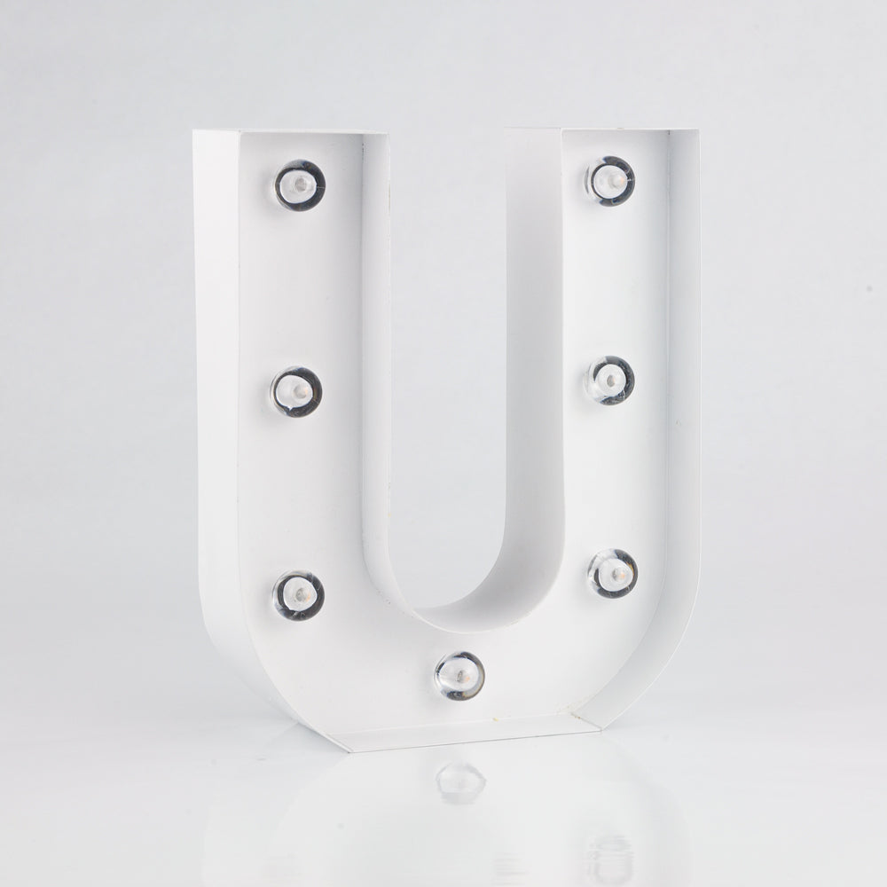 White Marquee Light Letter &#39;U&#39; LED Metal Sign (8 Inch, Battery Operated w/ Timer) - PaperLanternStore.com - Paper Lanterns, Decor, Party Lights &amp; More