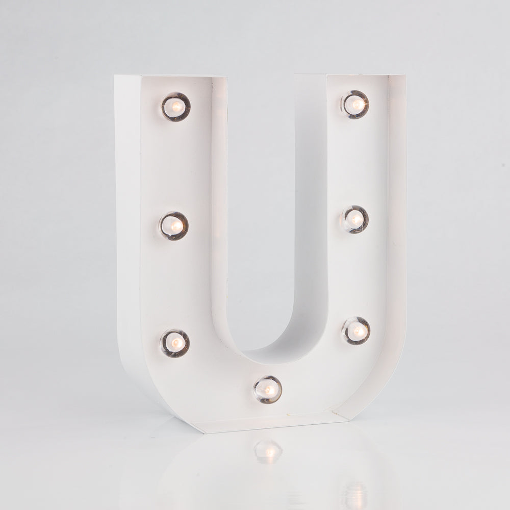 White Marquee Light Letter &#39;U&#39; LED Metal Sign (8 Inch, Battery Operated w/ Timer) - PaperLanternStore.com - Paper Lanterns, Decor, Party Lights &amp; More