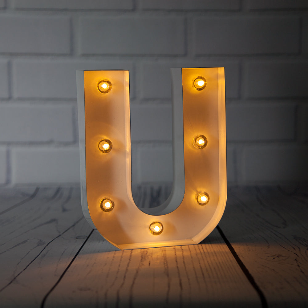 White Marquee Light Letter &#39;U&#39; LED Metal Sign (8 Inch, Battery Operated w/ Timer) - PaperLanternStore.com - Paper Lanterns, Decor, Party Lights &amp; More