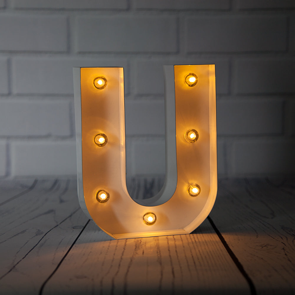 White Marquee Light Letter 'U' LED Metal Sign (8 Inch, Battery Operated w/ Timer) - PaperLanternStore.com - Paper Lanterns, Decor, Party Lights & More