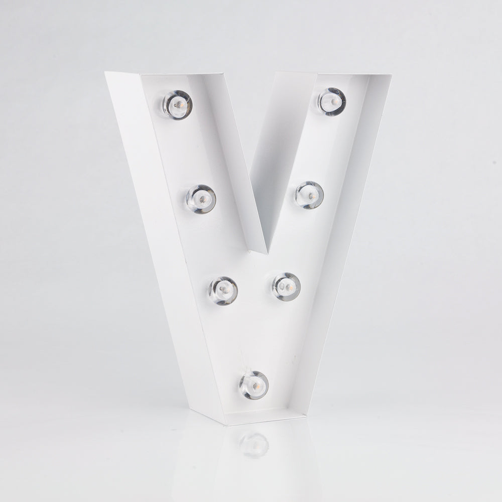 White Marquee Light Letter 'V' LED Metal Sign (8 Inch, Battery Operated w/ Timer) - PaperLanternStore.com - Paper Lanterns, Decor, Party Lights & More