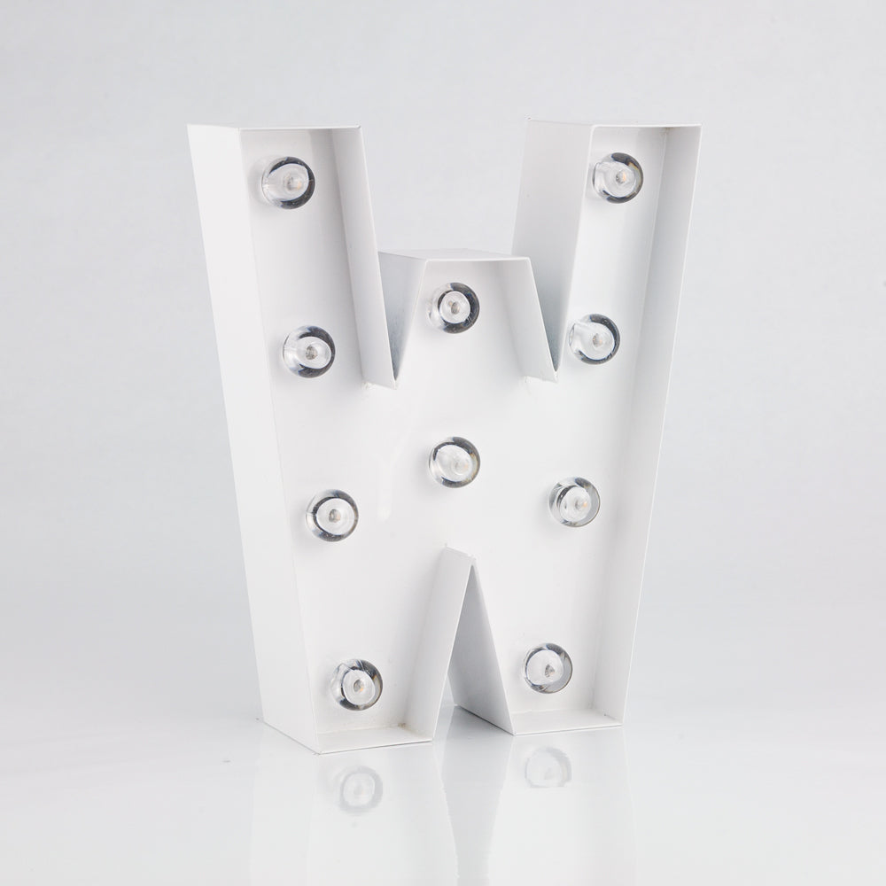 White Marquee Light Letter 'W' LED Metal Sign (8 Inch, Battery Operated w/ Timer) - PaperLanternStore.com - Paper Lanterns, Decor, Party Lights & More