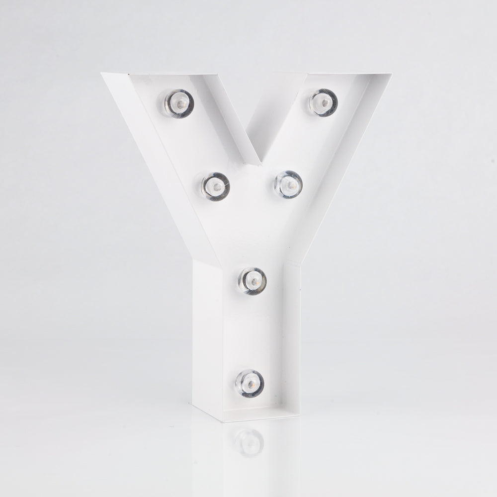 White Marquee Light Letter &#39;Y&#39; LED Metal Sign (8 Inch, Battery Operated w/ Timer) - PaperLanternStore.com - Paper Lanterns, Decor, Party Lights &amp; More