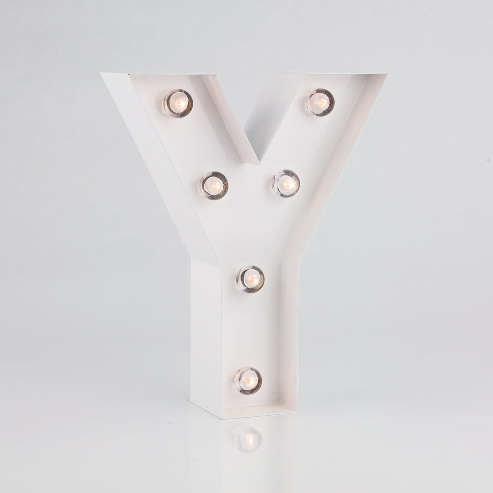 White Marquee Light Letter &#39;Y&#39; LED Metal Sign (8 Inch, Battery Operated w/ Timer) - PaperLanternStore.com - Paper Lanterns, Decor, Party Lights &amp; More