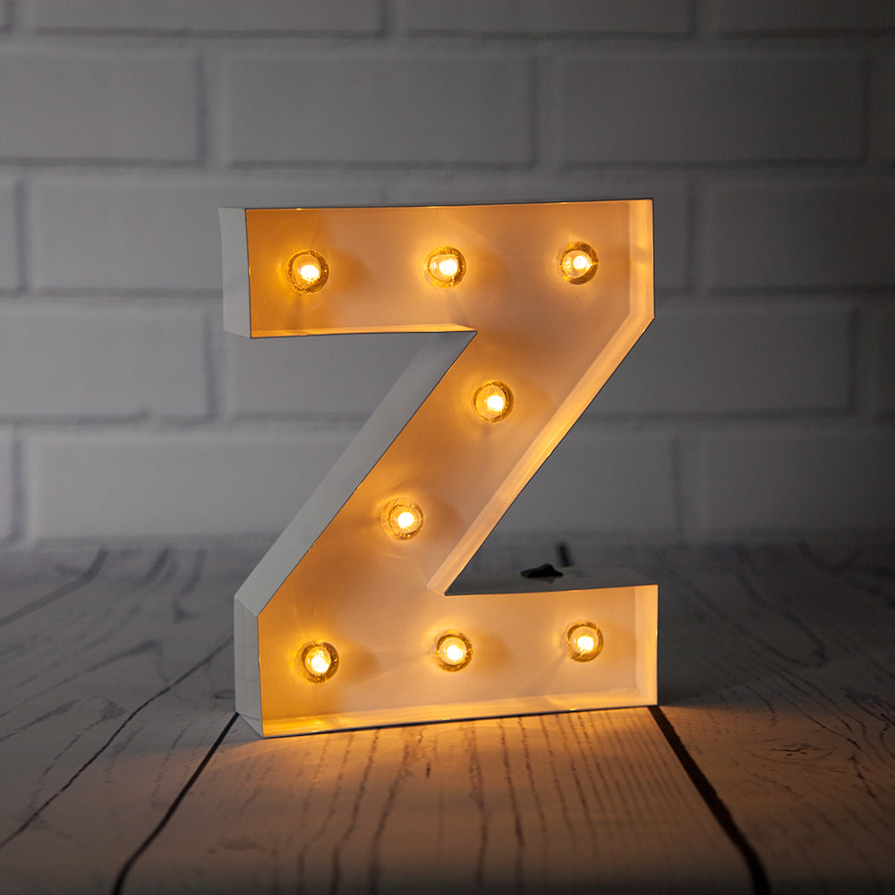 White Marquee Light Letter &#39;Z&#39; LED Metal Sign (8 Inch, Battery Operated w/ Timer) - PaperLanternStore.com - Paper Lanterns, Decor, Party Lights &amp; More
