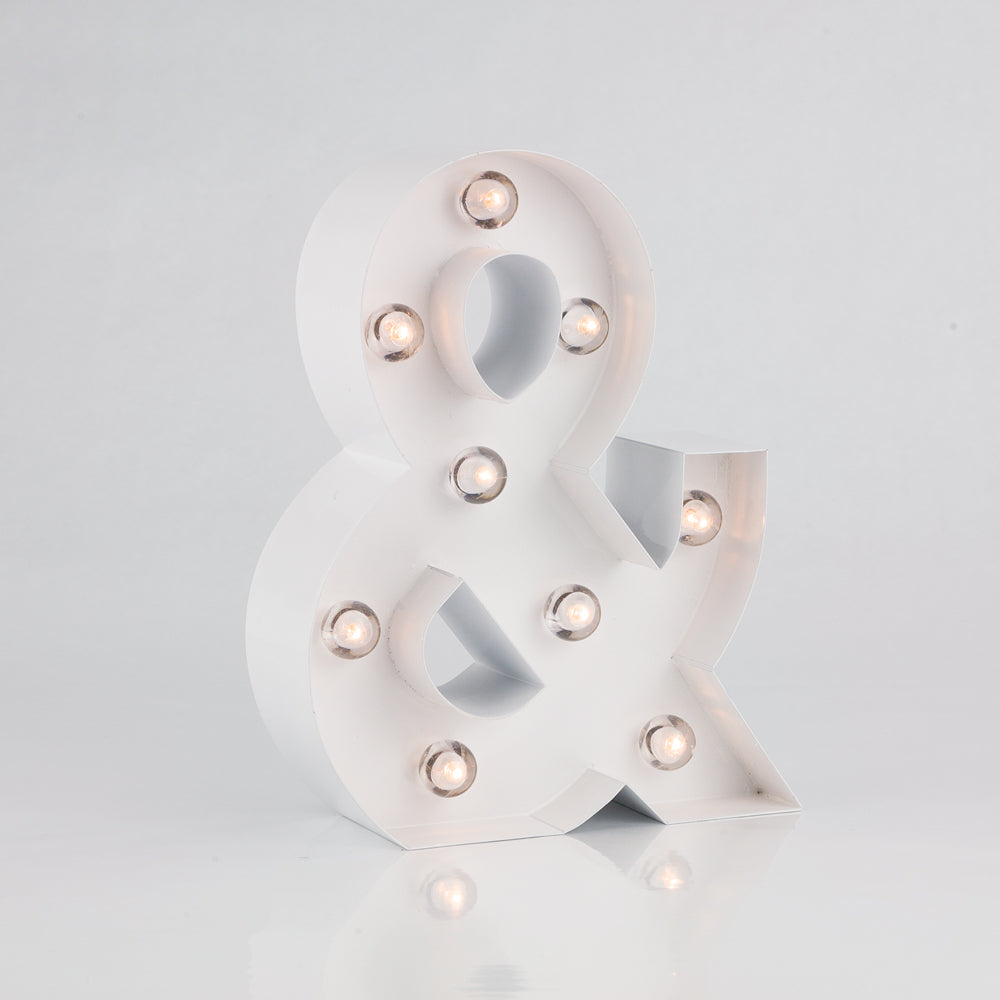 White Marquee Light Symbol &#39;&amp; / Ampersand&#39; LED Metal Sign (8 Inch, Battery Operated w/ Timer) - PaperLanternStore.com - Paper Lanterns, Decor, Party Lights &amp; More