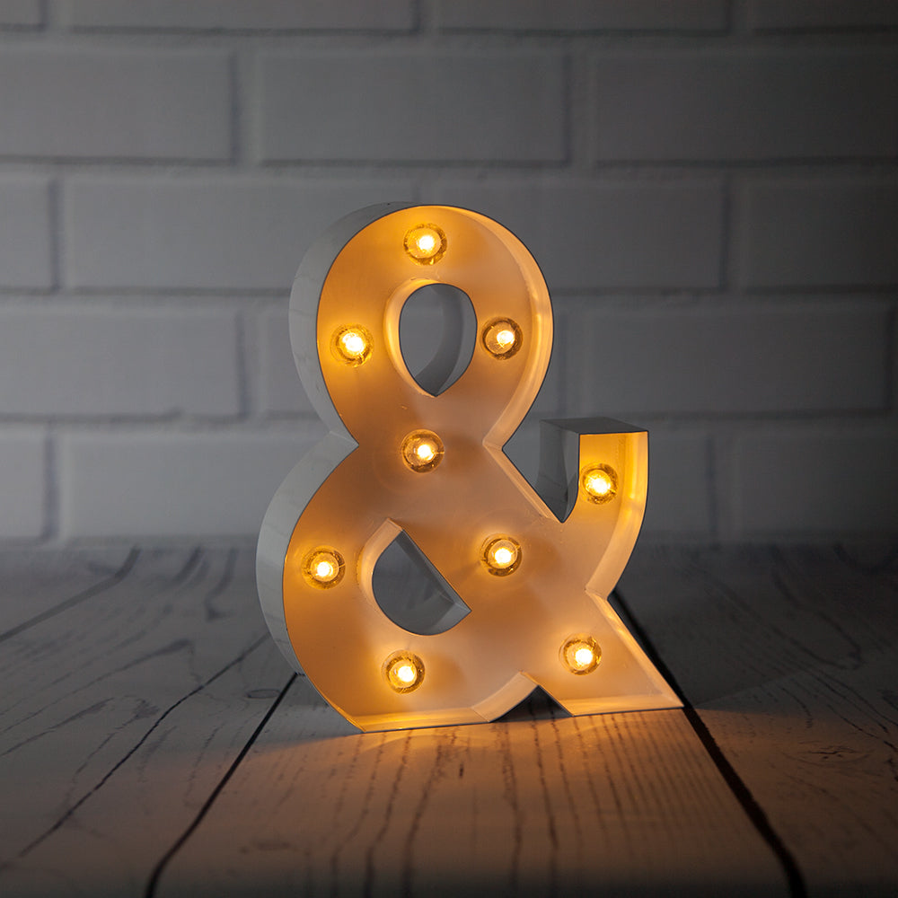 White Marquee Light Symbol &#39;&amp; / Ampersand&#39; LED Metal Sign (8 Inch, Battery Operated w/ Timer) - PaperLanternStore.com - Paper Lanterns, Decor, Party Lights &amp; More