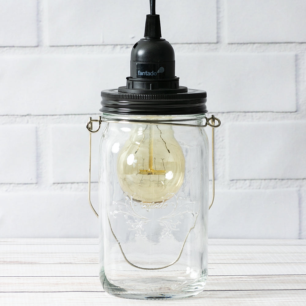 Fantado Mason Jar Pendant Light Kit, Wide Mouth, Black Cord, 15FT - PaperLanternStore.com - Paper Lanterns, Decor, Party Lights &amp; More