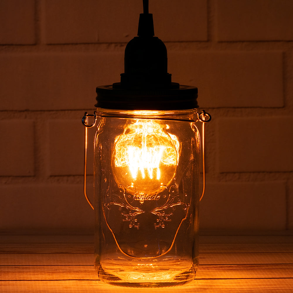 Fantado Mason Jar Pendant Light Kit, Wide Mouth, Black Cord, 15FT - PaperLanternStore.com - Paper Lanterns, Decor, Party Lights &amp; More