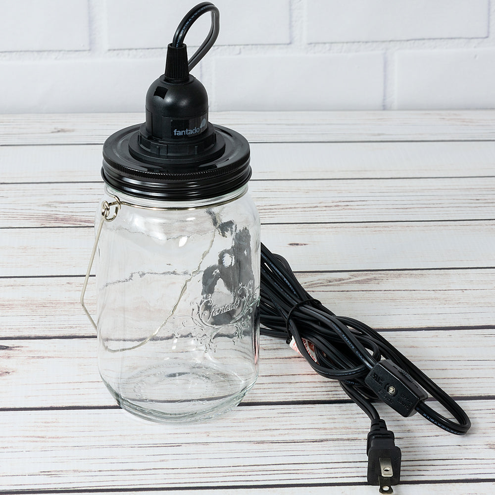 Fantado Mason Jar Pendant Light Kit, Wide Mouth, Black Cord, 15FT - PaperLanternStore.com - Paper Lanterns, Decor, Party Lights &amp; More