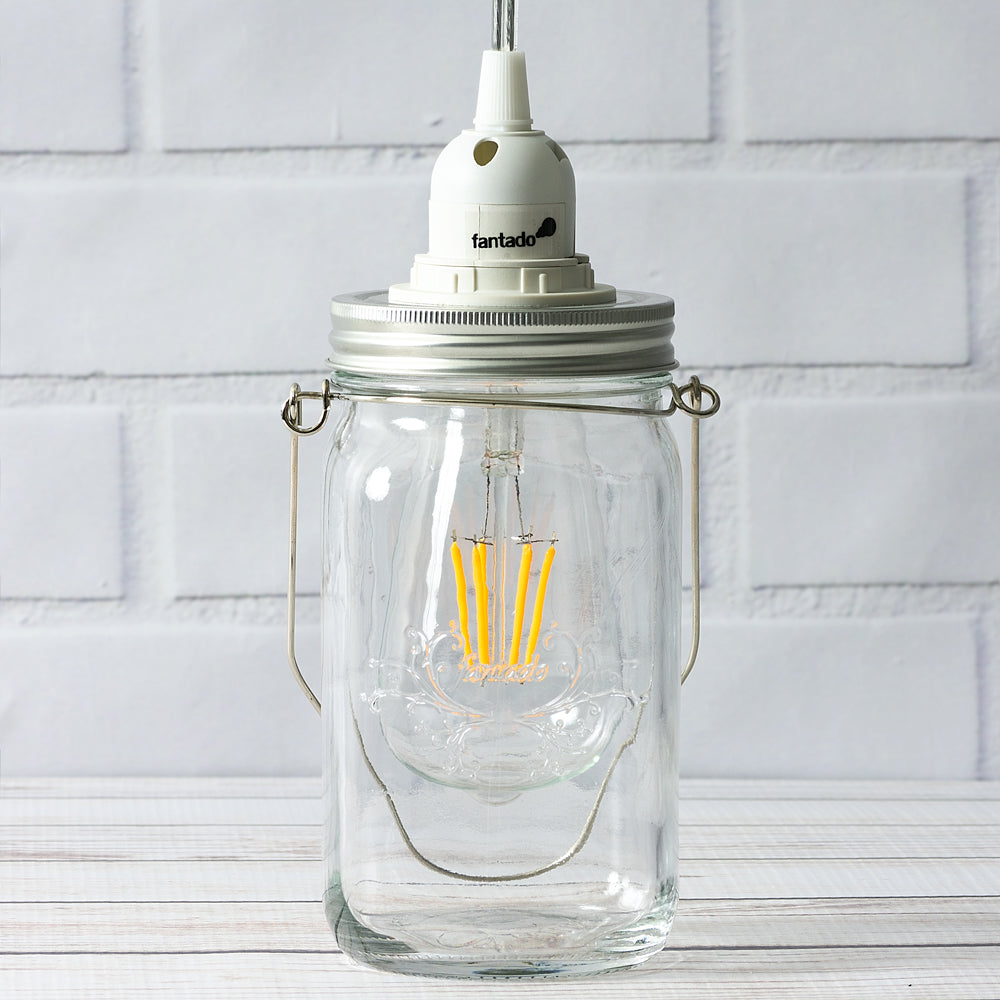 Fantado Mason Jar Pendant Light Kit, Wide Mouth, Clear Cord, 15FT - PaperLanternStore.com - Paper Lanterns, Decor, Party Lights &amp; More