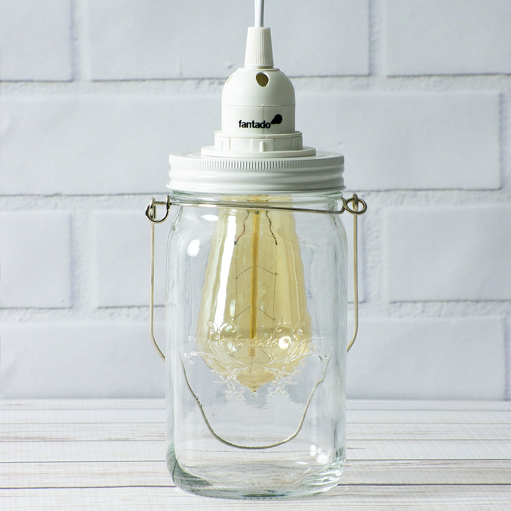 Fantado Mason Jar Pendant Light Kit, Wide Mouth, White Cord, 15FT - PaperLanternStore.com - Paper Lanterns, Decor, Party Lights &amp; More