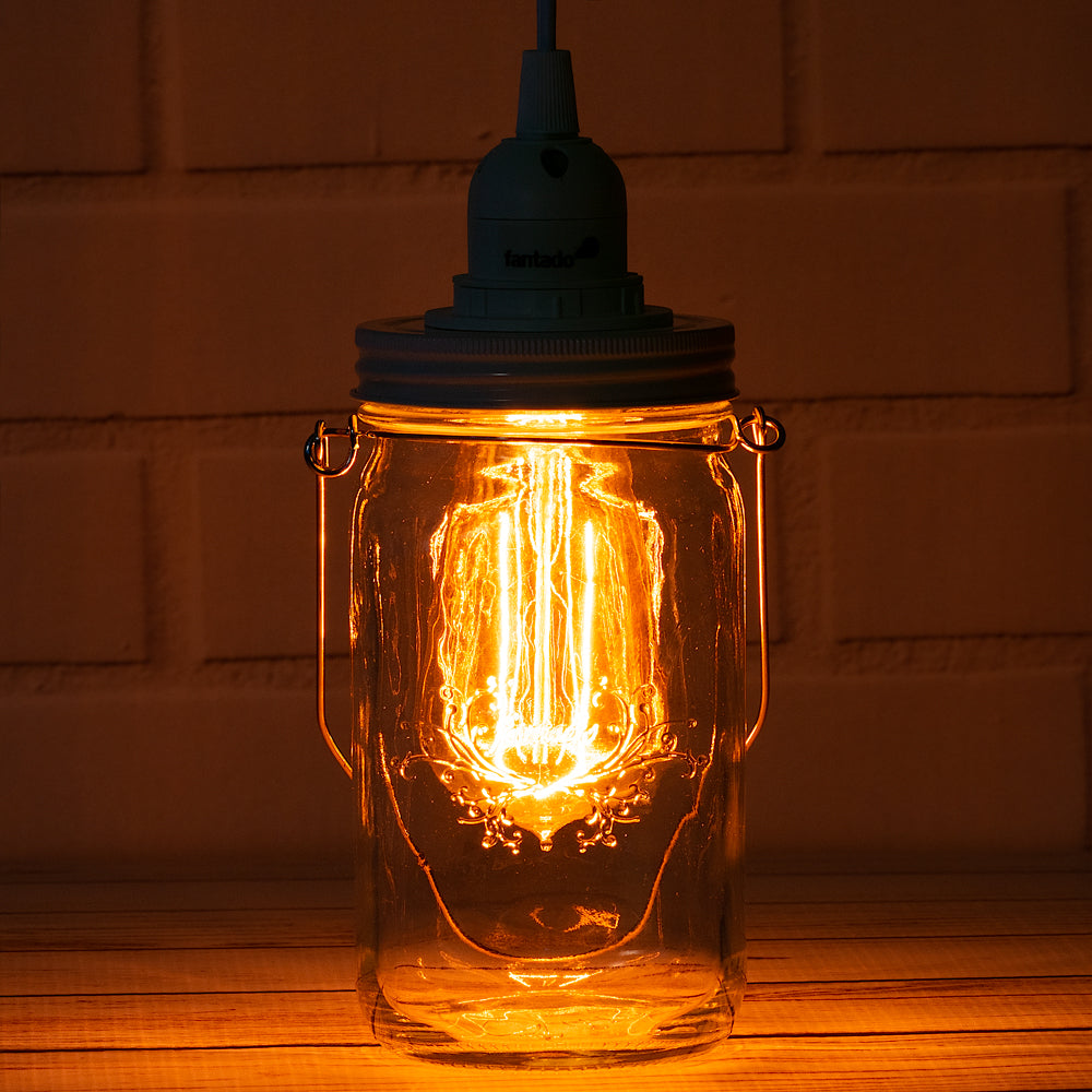 Fantado Mason Jar Pendant Light Kit, Wide Mouth, White Cord, 15FT - PaperLanternStore.com - Paper Lanterns, Decor, Party Lights &amp; More