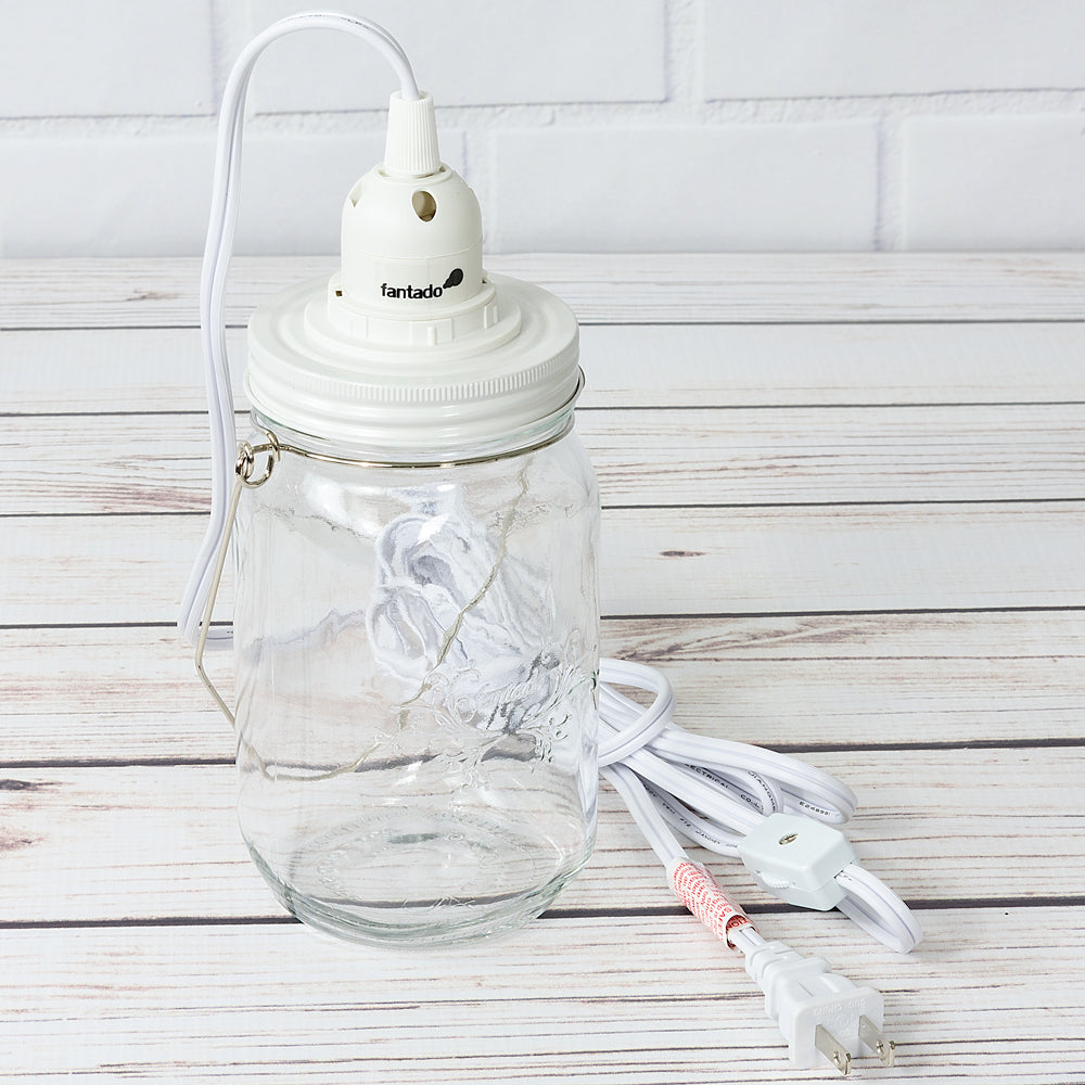 Fantado Mason Jar Pendant Light Kit, Wide Mouth, White Cord, 15FT - PaperLanternStore.com - Paper Lanterns, Decor, Party Lights &amp; More