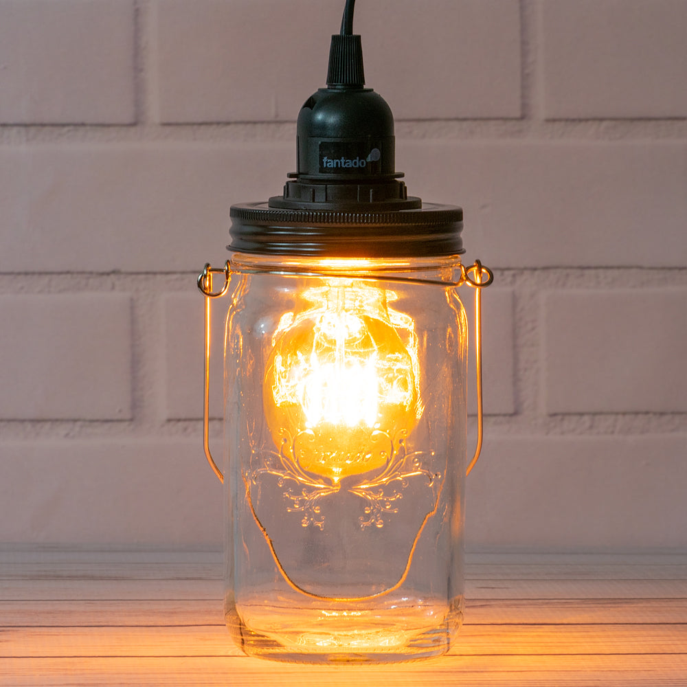 Fantado Mason Jar Pendant Light Kit, Wide Mouth, Black Cord, 15FT - PaperLanternStore.com - Paper Lanterns, Decor, Party Lights &amp; More