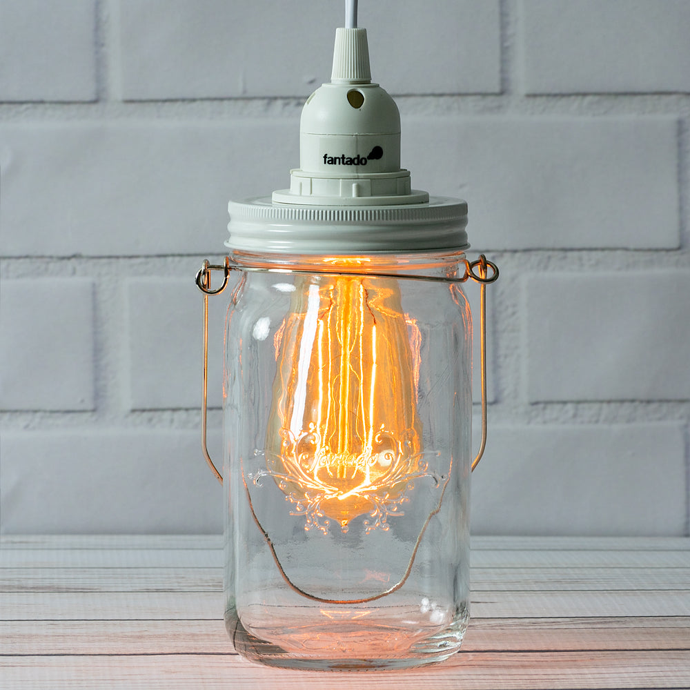 Fantado Mason Jar Pendant Light Kit, Wide Mouth, White Cord, 15FT - PaperLanternStore.com - Paper Lanterns, Decor, Party Lights & More