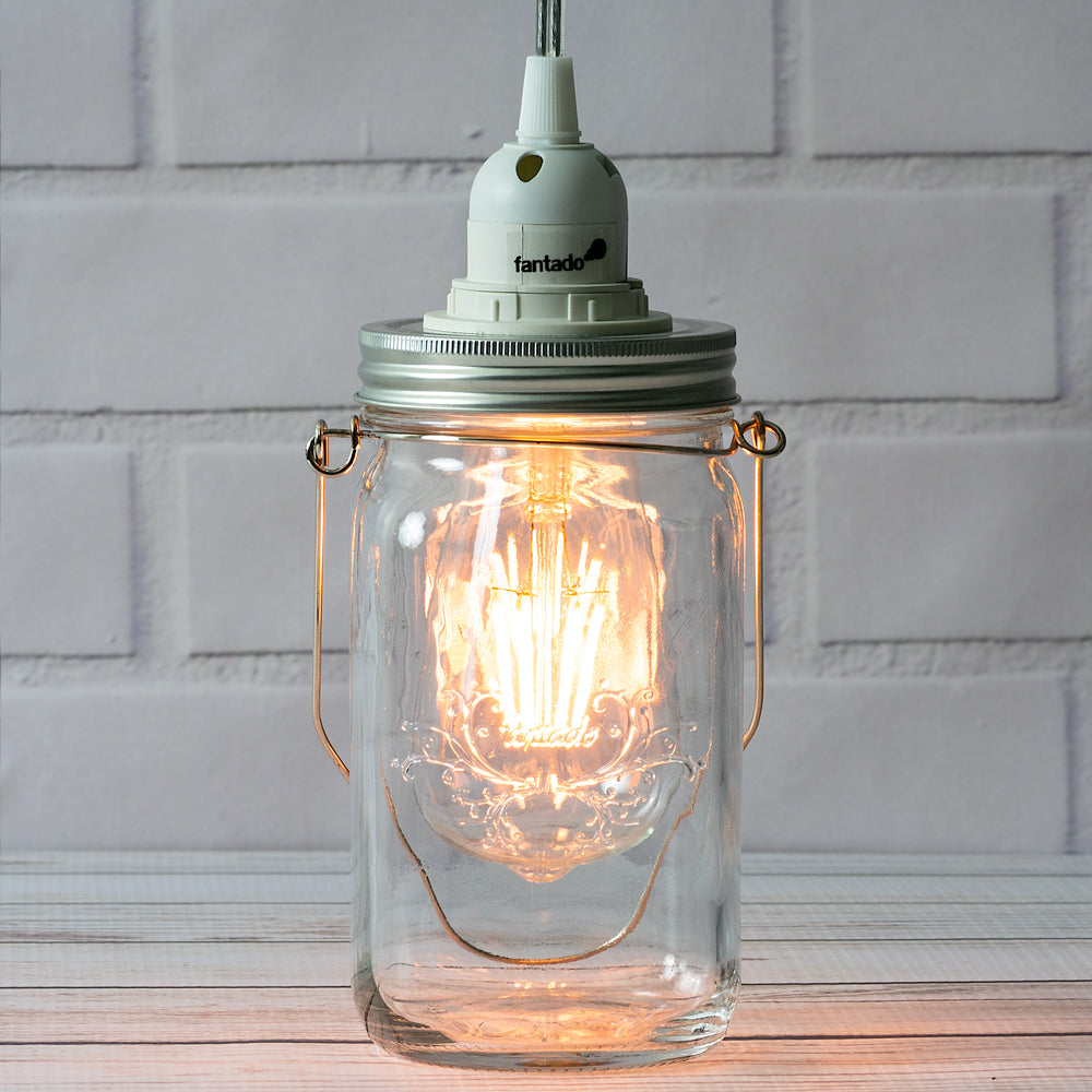 Fantado Mason Jar Pendant Light Kit, Wide Mouth, Clear Cord, 15FT - PaperLanternStore.com - Paper Lanterns, Decor, Party Lights &amp; More