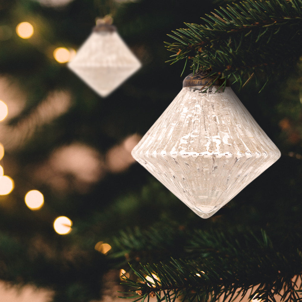 2.25&quot; Silver Adele Mercury Glass Diamond Ornament Christmas Decoration - PaperLanternStore.com - Paper Lanterns, Decor, Party Lights &amp; More
