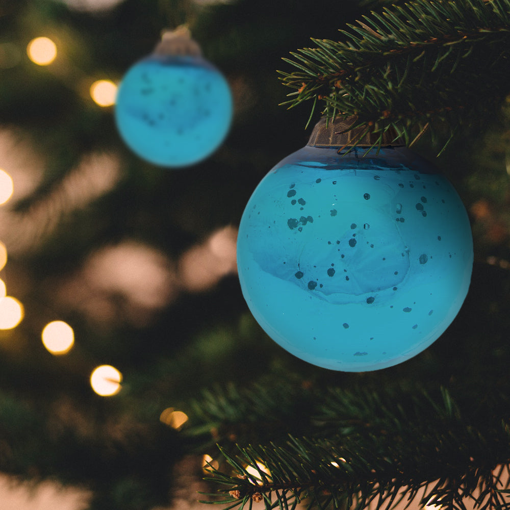 2.5&quot; Turquoise Ava Mercury Glass Ball Ornament Christmas Holiday Decoration