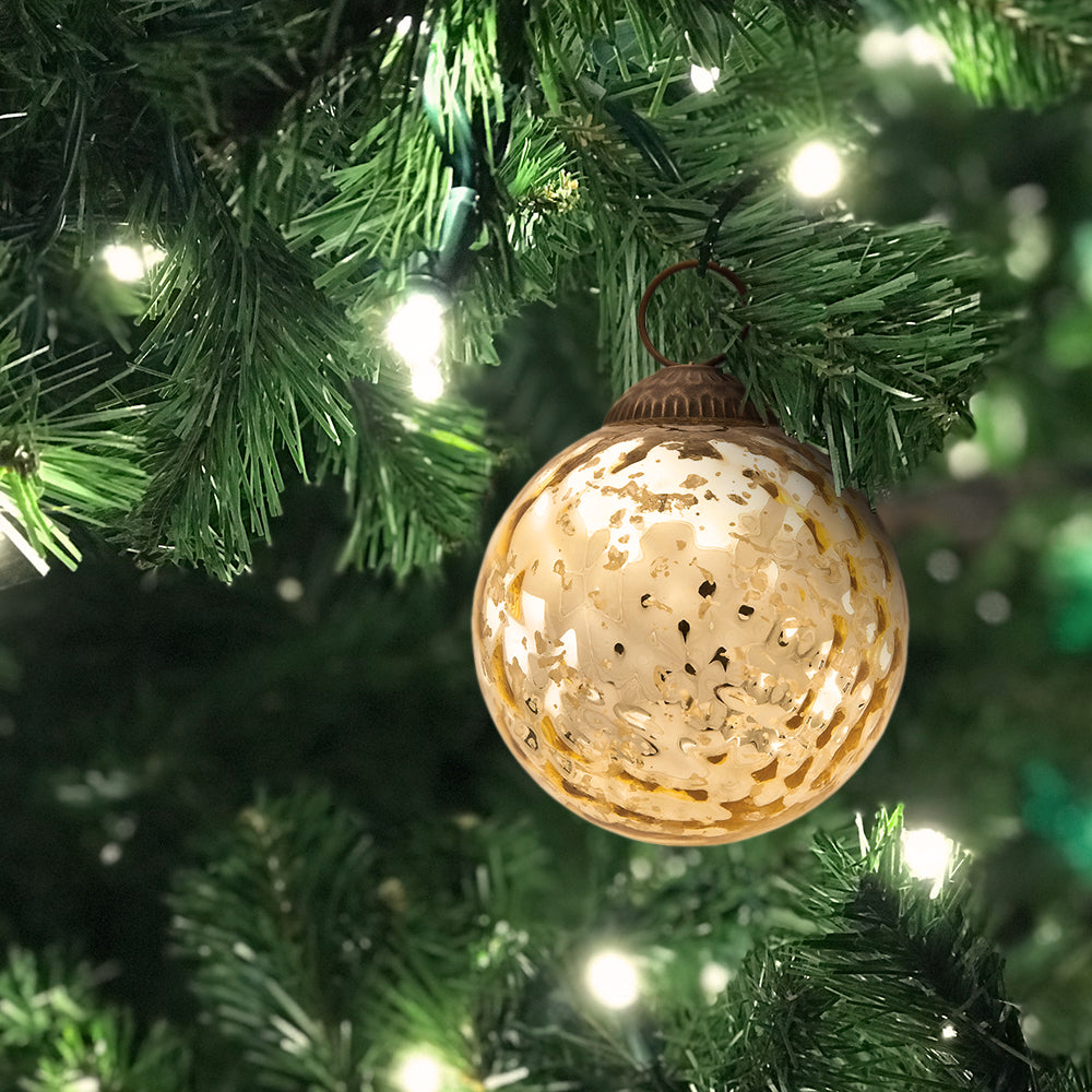 3" Gold Joy Mercury Disco Ball Glass Ornament Christmas Tree Decoration