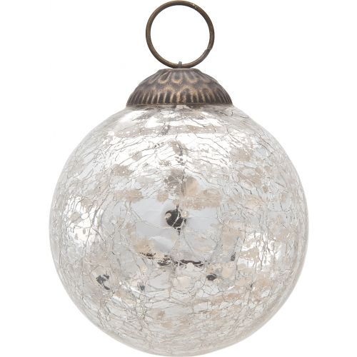 3&quot; Silver Lana Mercury Crackle Ball Glass Ornament Christmas Tree Decoration
