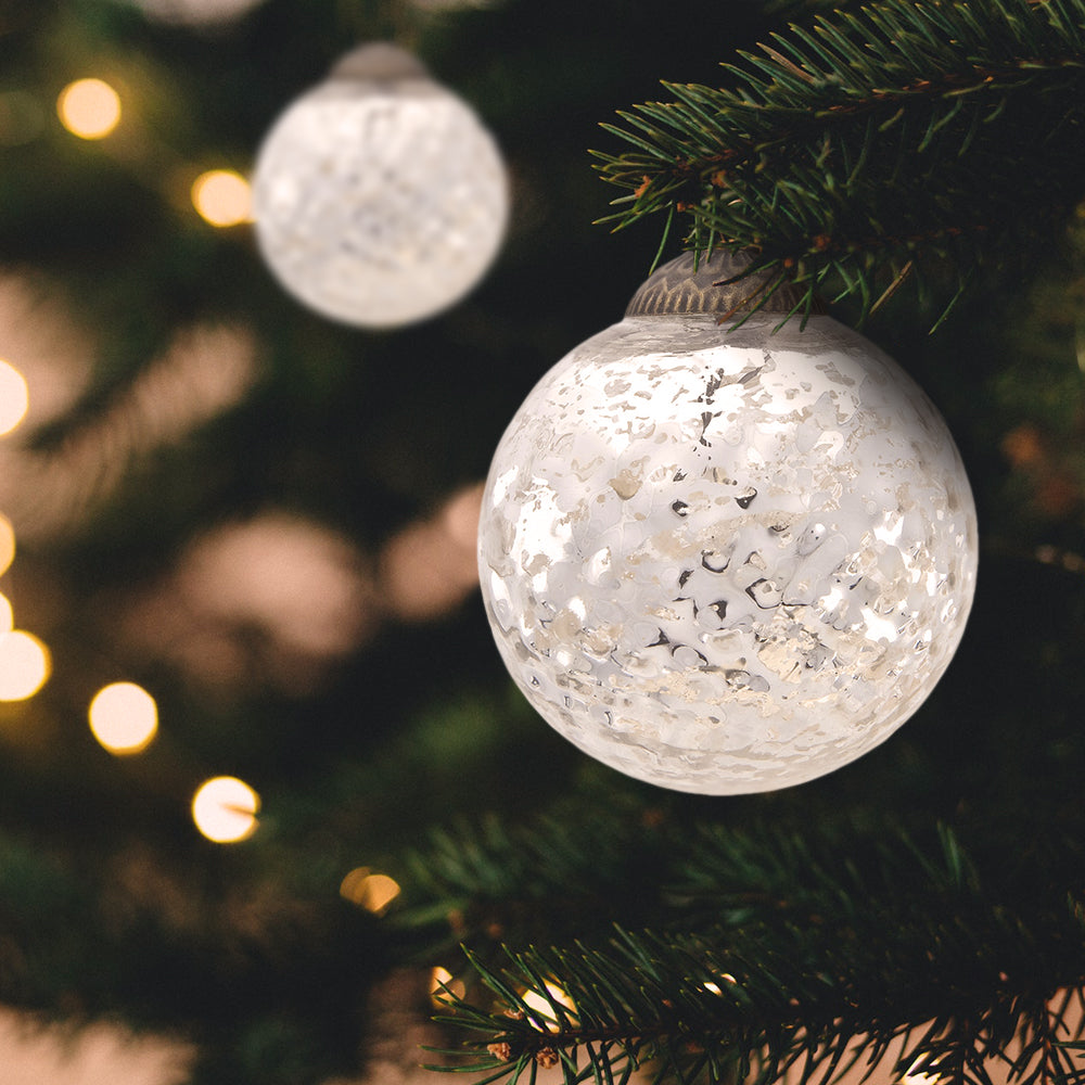 3" Silver Joy Mercury Disco Ball Glass Ornament Christmas Tree Decoration