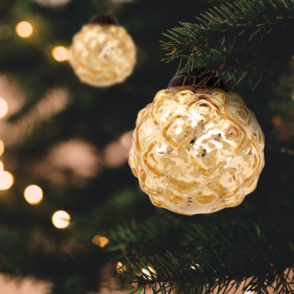 2.25" Gold Bonnie Mercury Glass Hobnail Ball Ornament Christmas Decoration