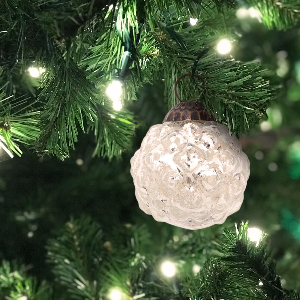 2.25" Silver Bonnie Mercury Glass Hobnail Ball Ornament Christmas Decoration