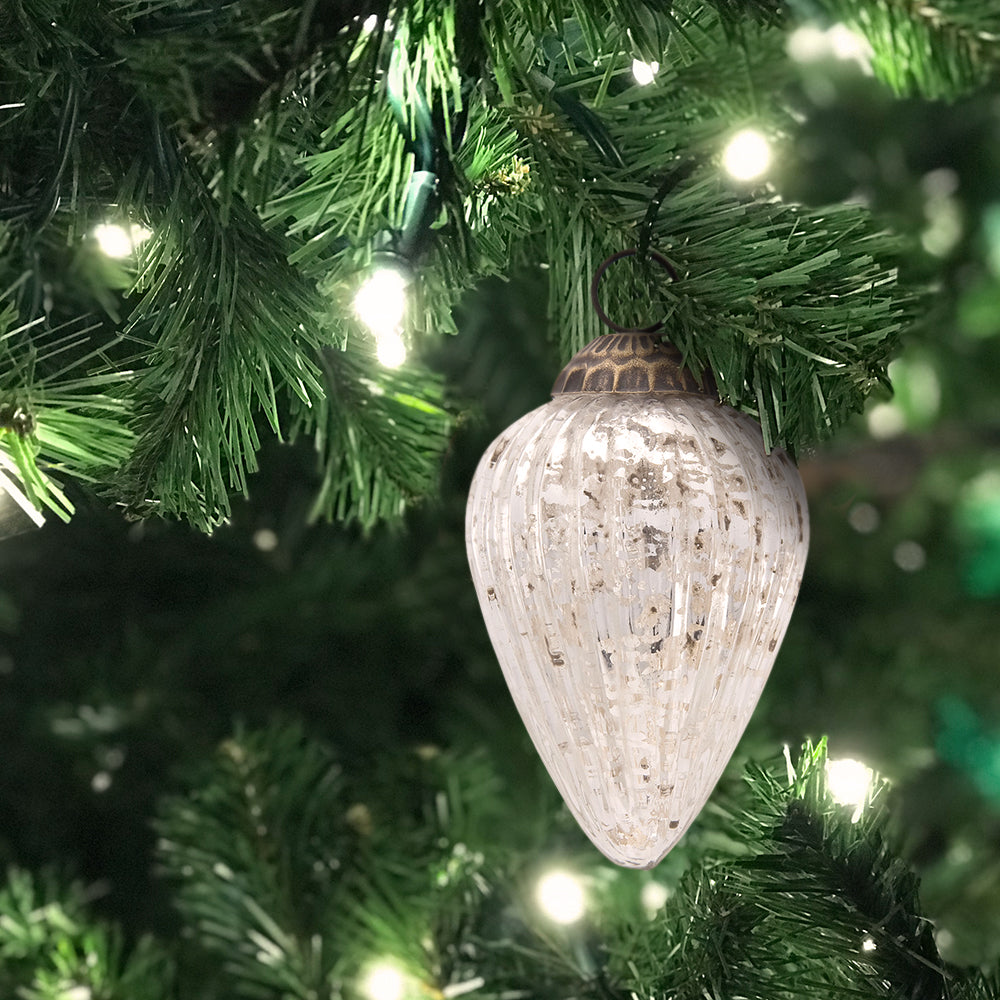 3" Silver Laura Mercury Glass Lined Pine Cone Ornament Christmas Decoration