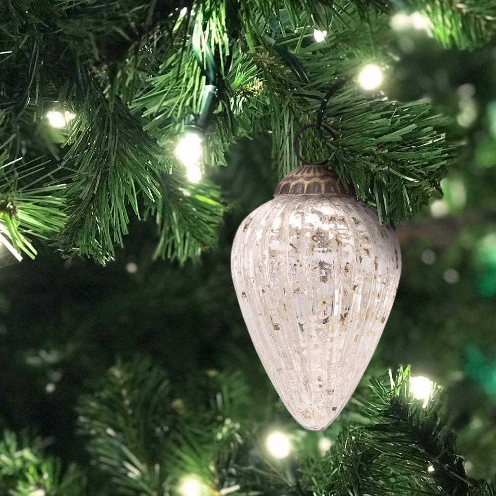 2.25&quot; Silver Laura Mercury Glass Lined Pine Cone Ornament Christmas Decoration - PaperLanternStore.com - Paper Lanterns, Decor, Party Lights &amp; More